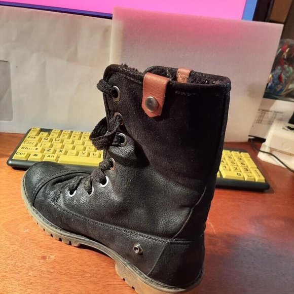 Roxy Fold Over Lace Up BRUNA Combat Boots Black Faux Fur Lined Size 9 Prelove - Picture 2 of 8